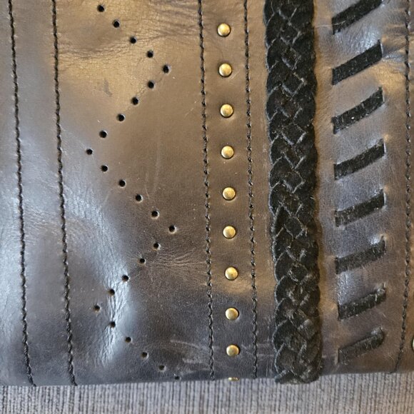 Lucky Brand Black Leather Studded Crossbody Bag with Adjustable Removable Strap - Picture 10 of 15